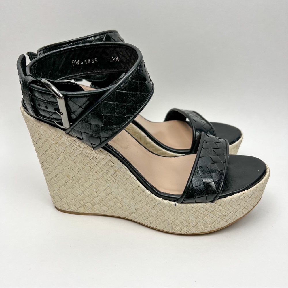 Stuart Weitzman Black and Cream Platform Wedges